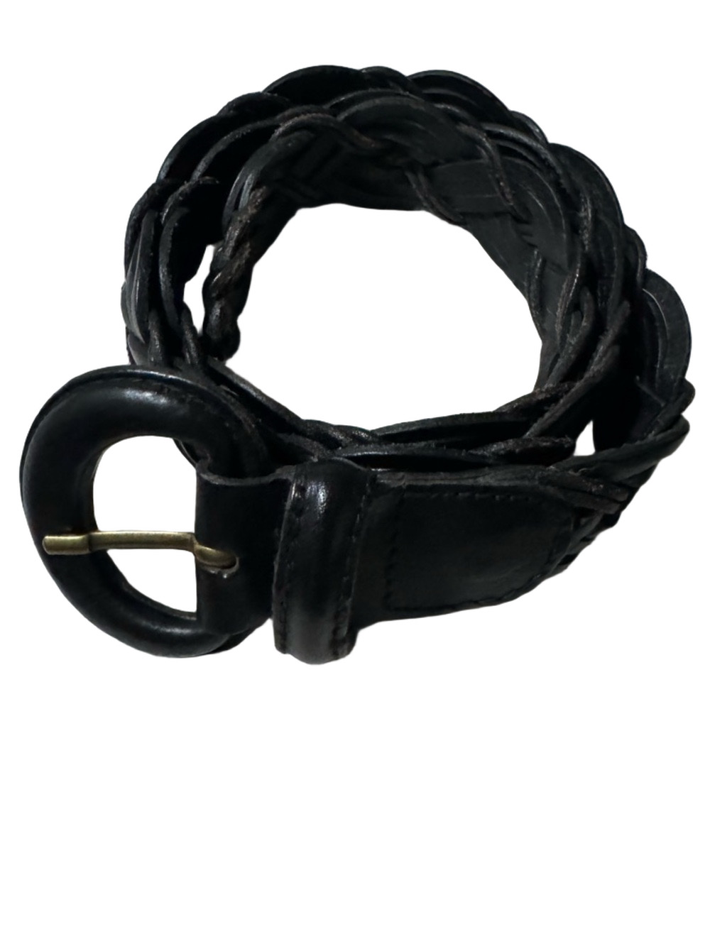 Vintage Eddie Bauer genuine leather braided belt black Large